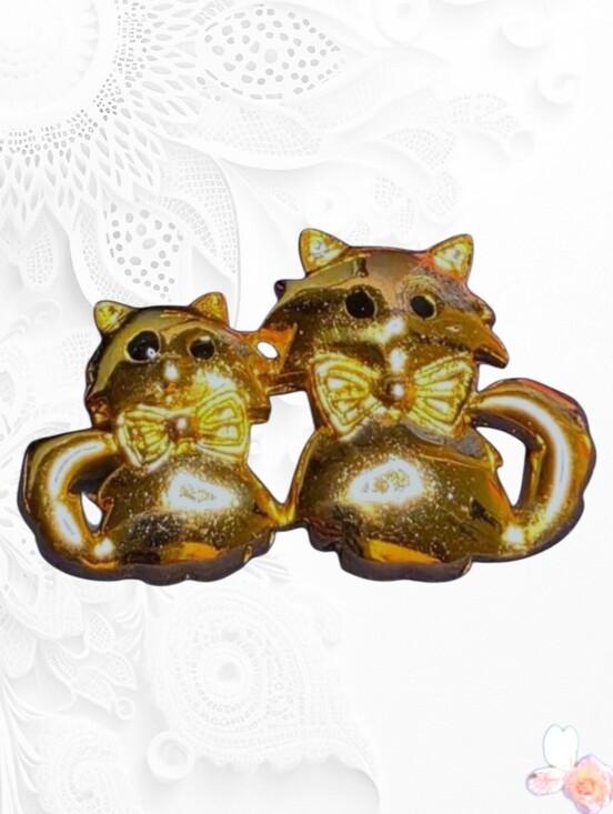Other | Jewelry | Vintage Gold Tone Twin Cat Brooch Bow Tie Kitty Pin ...